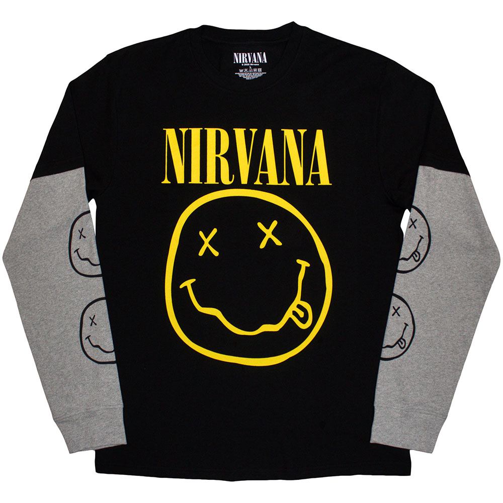 Nirvana - Yellow Happy Face Longsleeve shirt - Zwart/Grijs
